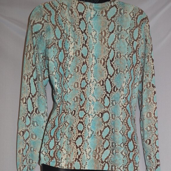 Michael Kors cardigan cozy sweater gorgeous torquise snakeprint sz med - Picture 2 of 5